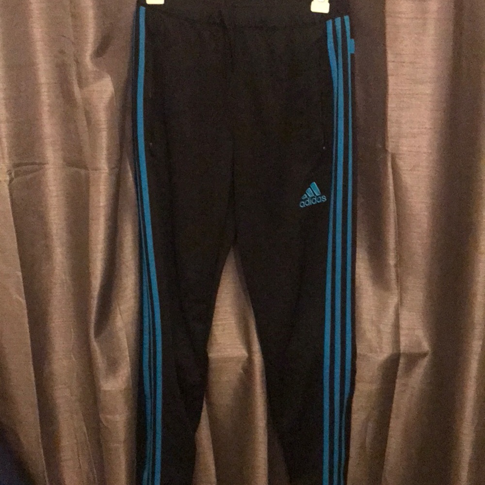 Adidas Joggers, electric blue lines, tapered leg